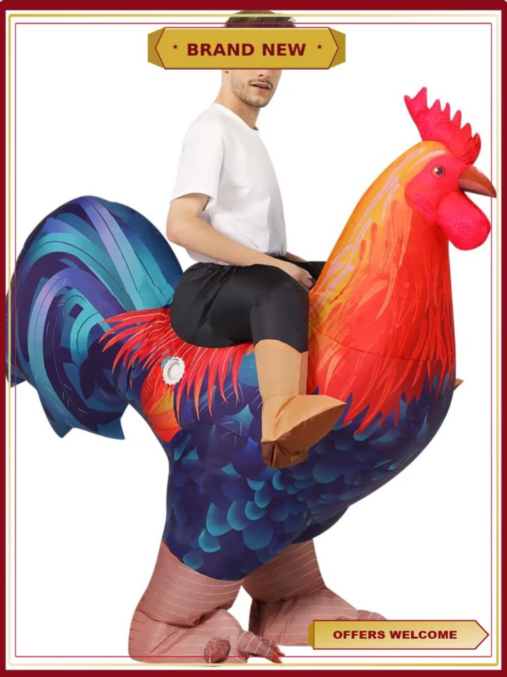 Inflatable Chicken Costume 72 Inch Rooster Suit Funny Cosplay Halloween Party
